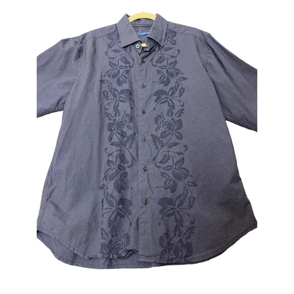 Tommy Bahama Long Sleeve Shirt Mens‎ M Blue Floral Stripe Cowboy Resort Preppy